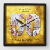 50. Hochzeitstag 50. FotoCollage Quadratische Wanduhr (Vorderseite)