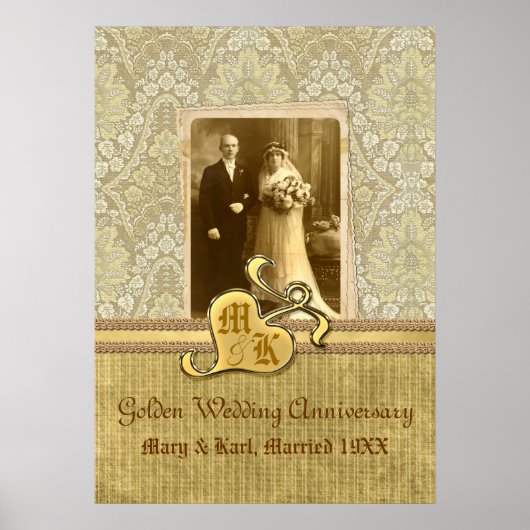 50. Hochzeitstag Antique Damask Gold Poster (Vorne)