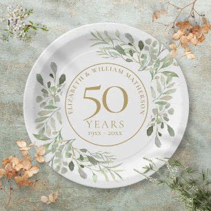 50. Hochzeitstag Aquarell Grün Pappteller