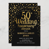 50. Hochzeitstag - Black & Gold Einladung (Vorne/Hinten)