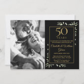 50. Hochzeitstag Black Gold Greenery Foto Einladung (Vorderseite)