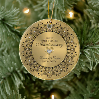 50. Hochzeitstag BlackMandala auf Gold Keramik Ornament