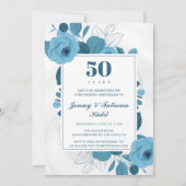 50. Hochzeitstag: Blaue Flora Einladung (Vorderseite)