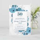 50. Hochzeitstag: Blaue Flora Einladung (Stehend Vorderseite)