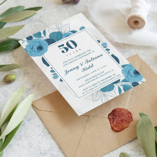 50. Hochzeitstag: Blaue Flora Einladung