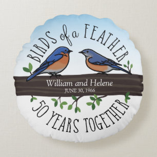50. Hochzeitstag, Bluebirds of a Feather Rundes Kissen