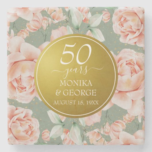 50. Hochzeitstag Blumengold Steinuntersetzer (Vorderseite)