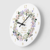 50. Hochzeitstag Blumenlavender Garland Große Wanduhr (Winkel)