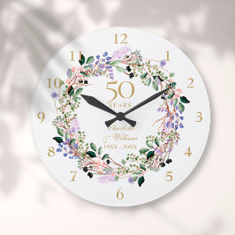 50. Hochzeitstag Blumenlavender Garland Große Wanduhr