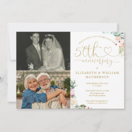 50. Hochzeitstag Blumenmonogramm 2 Fotos Einladung