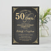 50. Hochzeitstag - Chalkboard Gold Einladung (Stehend Vorderseite)