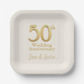 50. Hochzeitstag Champagner Weiß und Gold Pappteller (Vorderseite)