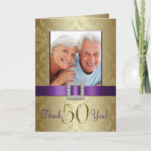 50. Hochzeitstag Dankeschön in Purpur-Gold Dankeskarte