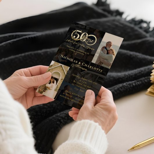 50. Hochzeitstag Dann & Jetzt FotoCollage Folieneinladung