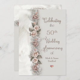 50. Hochzeitstag Dreamy Floral Beige Rose Einladung