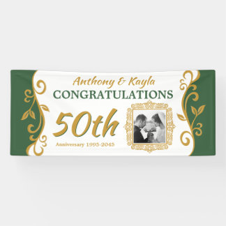 50. Hochzeitstag Dunkelgrüner Gold Blüh Banner