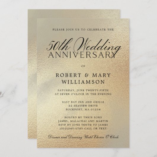 50. Hochzeitstag Einladung Gold Glitzer (Vorne/Hinten)