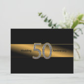 50. Hochzeitstag - Einladung - Gold/Schwarz (Stehend Vorderseite)