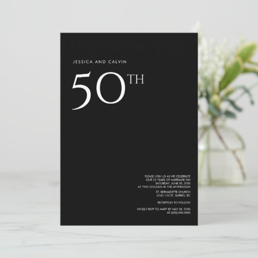 50. Hochzeitstag Einladung Minimal Schwarz (Stehend Vorderseite)