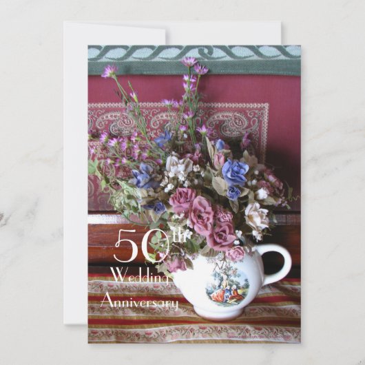 50. Hochzeitstag Einladung zum Vintagen Teekessel (Vorderseite)