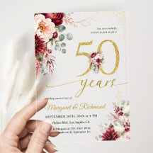 50. Hochzeitstag Elegant Burgunderrot & Rosé