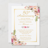 50. Hochzeitstag Elegant Chic Gold Floral Einladung (Vorderseite)