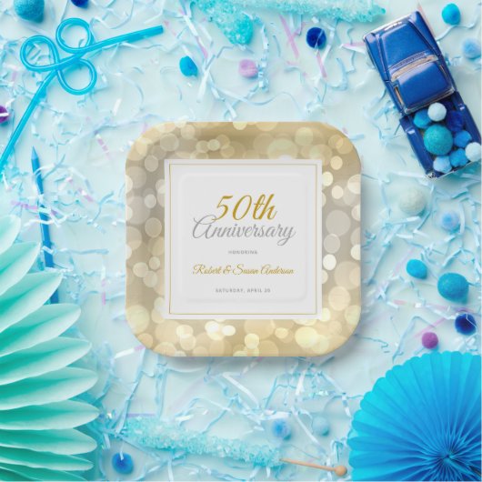 50. Hochzeitstag Elegant Gold Bokeh Pappteller (Party)