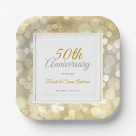 50. Hochzeitstag Elegant Gold Bokeh Pappteller