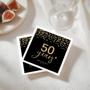 50. Hochzeitstag Elegant Schwarz und Gold Serviette