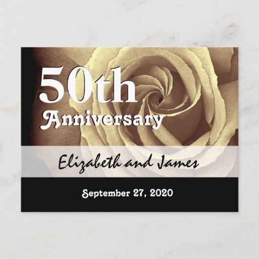 50. Hochzeitstag Elegante Gold Rose A016 Ankündigungspostkarte (Vorderseite)