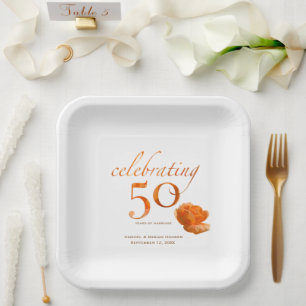 50. Hochzeitstag elegante pfirsichfarbene Rose Nam Pappteller