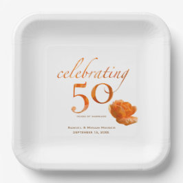 50. Hochzeitstag elegante pfirsichfarbene Rose Nam Pappteller