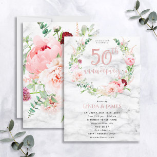 50. Hochzeitstag Elegante Roségoldene Blumen Einladung