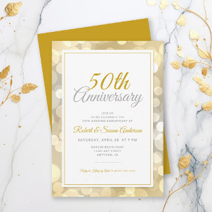50. Hochzeitstag   Eleganter goldener Bokeh Einladung
