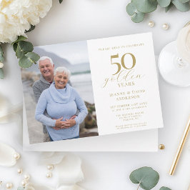 50. Hochzeitstag Elegantes 50 Gold Foto Einladung