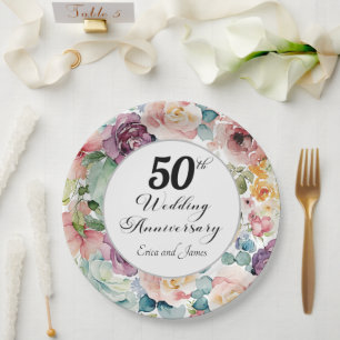 50. Hochzeitstag Elegantes Drehbuch Pappteller