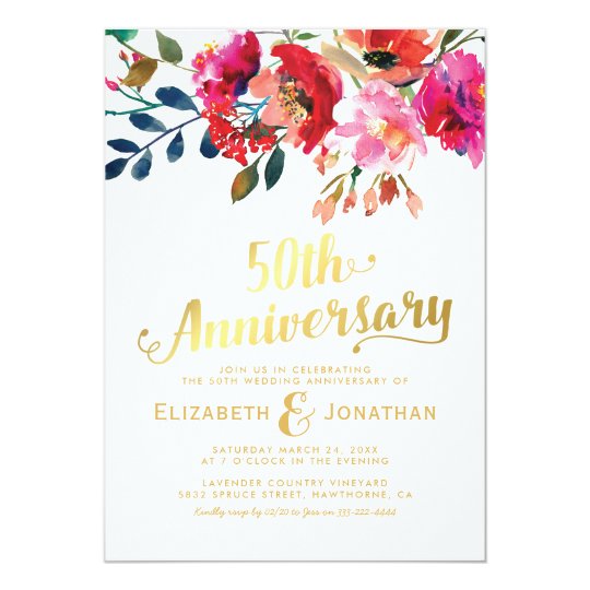 50 Hochzeitstag Elegantes Gold Mit Blumen Einladung Zazzle De