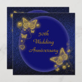 50. Hochzeitstag, elegantes Schmetterlingsgold Einladung (Vorne/Hinten)