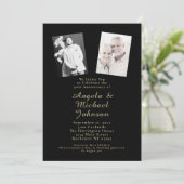 50. Hochzeitstag Elegantes Schwarzes Gold Einladung (Stehend Vorderseite)
