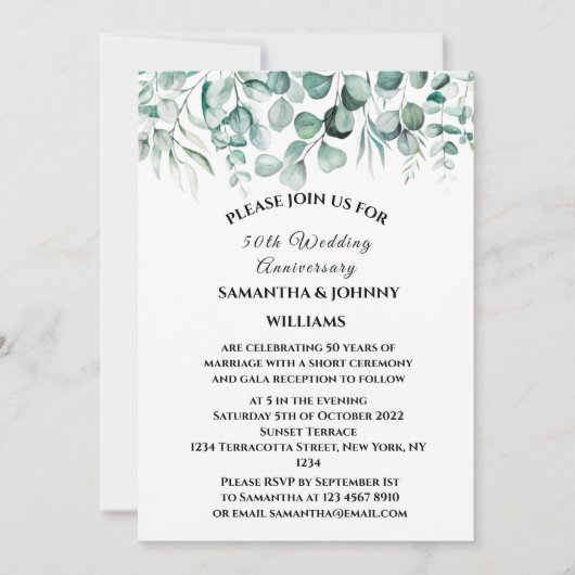 50. Hochzeitstag Eukalyptus Botanisch Einladung (Vorderseite)