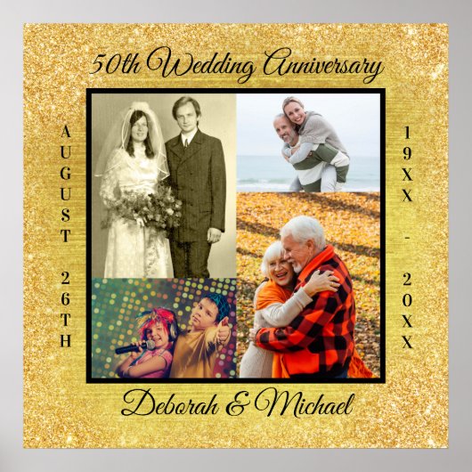 50. Hochzeitstag Foto Collage Gold Poster (Vorne)