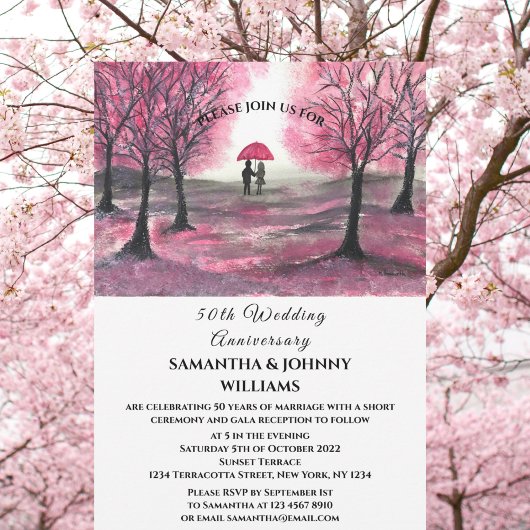 50. Hochzeitstag Frühling Couple Pink Forest Einladung