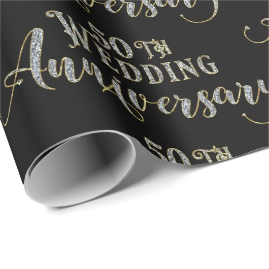 50. Hochzeitstag funkelnder Text Geschenkpapier (Rolleneckpunkt)