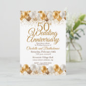 50. Hochzeitstag Gold Ballon Einladung (Stehend Vorderseite)