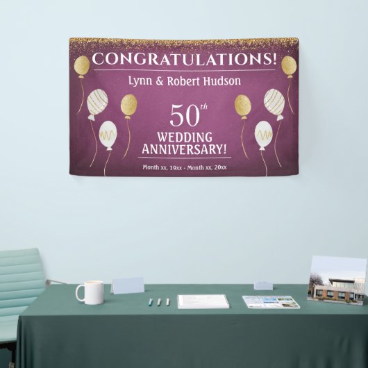 50. Hochzeitstag Gold Ballons Banner (Messeveranstaltung)
