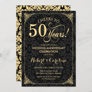 50. Hochzeitstag - Gold Black Damask Einladung