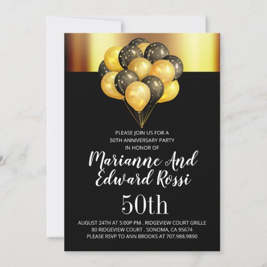 50. Hochzeitstag Gold Black Einladung (Vorderseite)