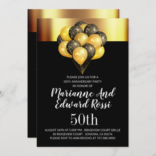 50. Hochzeitstag Gold Black Einladung (Vorne/Hinten)