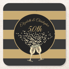50. Hochzeitstag Gold Black Stripe Elegant Rechteckiger Pappuntersetzer