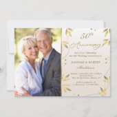 50. Hochzeitstag Gold Blätter Einladung (Vorderseite)